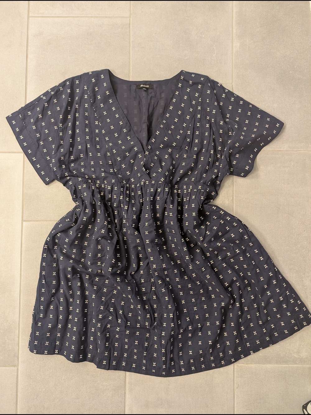 Madewell Navy V-Neck Short Sleeve Mini Dress with White Stitching